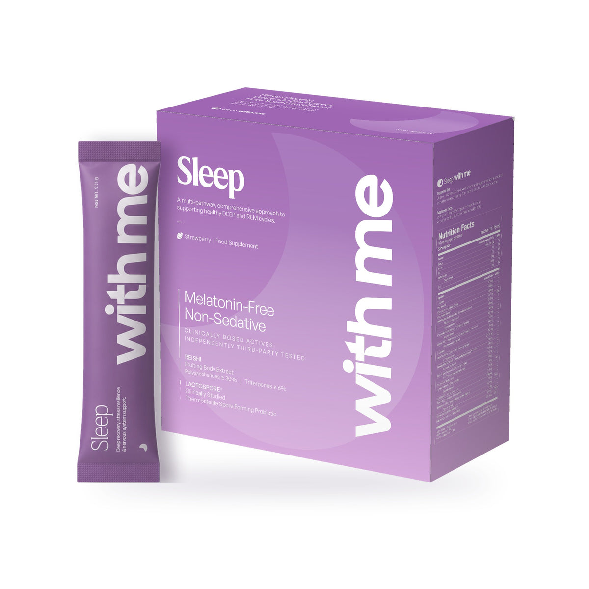 SLEEP by WITH ME: the purple box and a single sachet on a white background