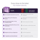 SLEEP compared with other popular daily powders: every dose on the label, no hidden blends, 17 ingredients with each dose disclosed