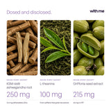 SLEEP contains KSM-66 ashwagandha 250 mg, L-theanine 100 mg and griffonia seed extract 215 mg with 43 mg 5-HTP